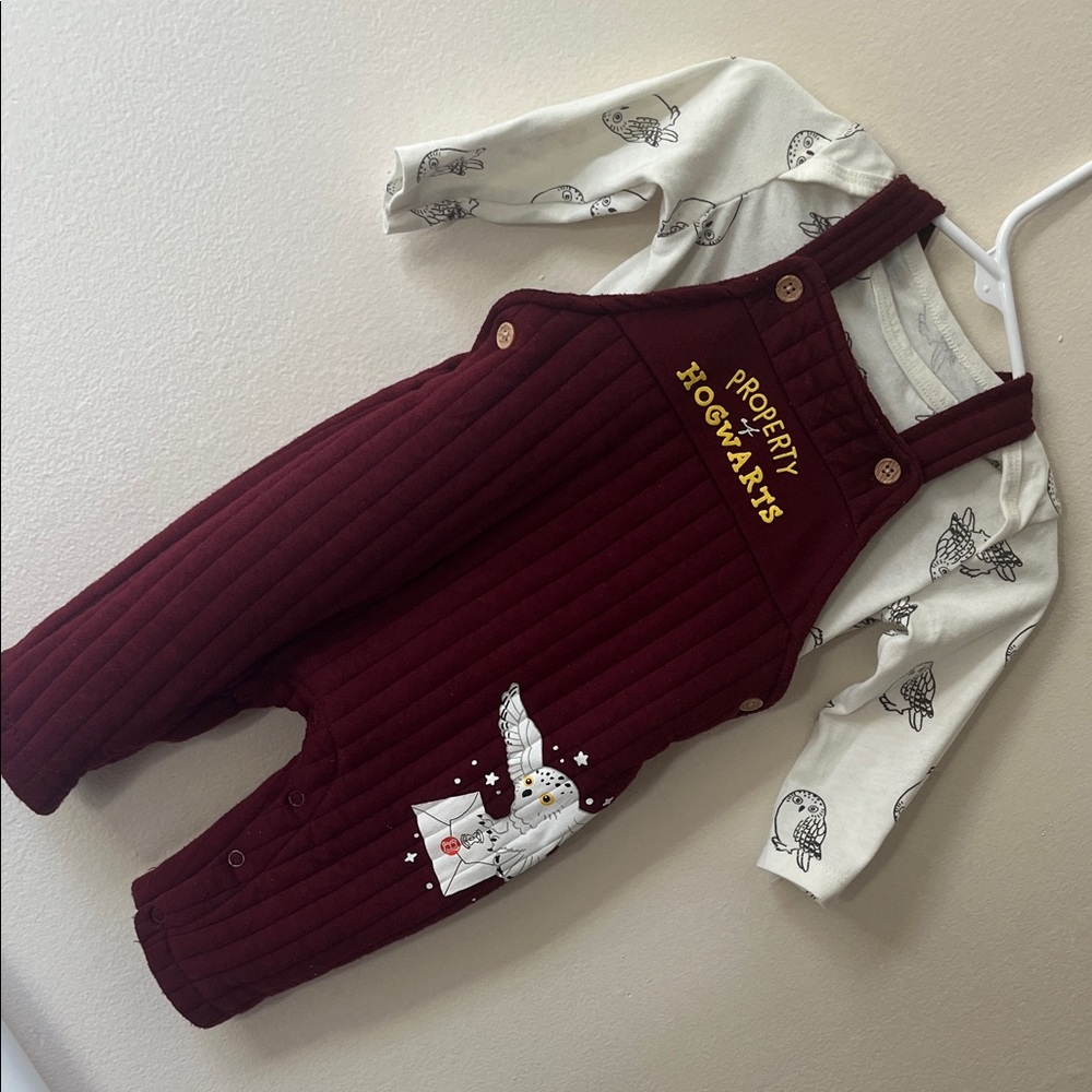 Burgundy Hogwarts Baby Overalls